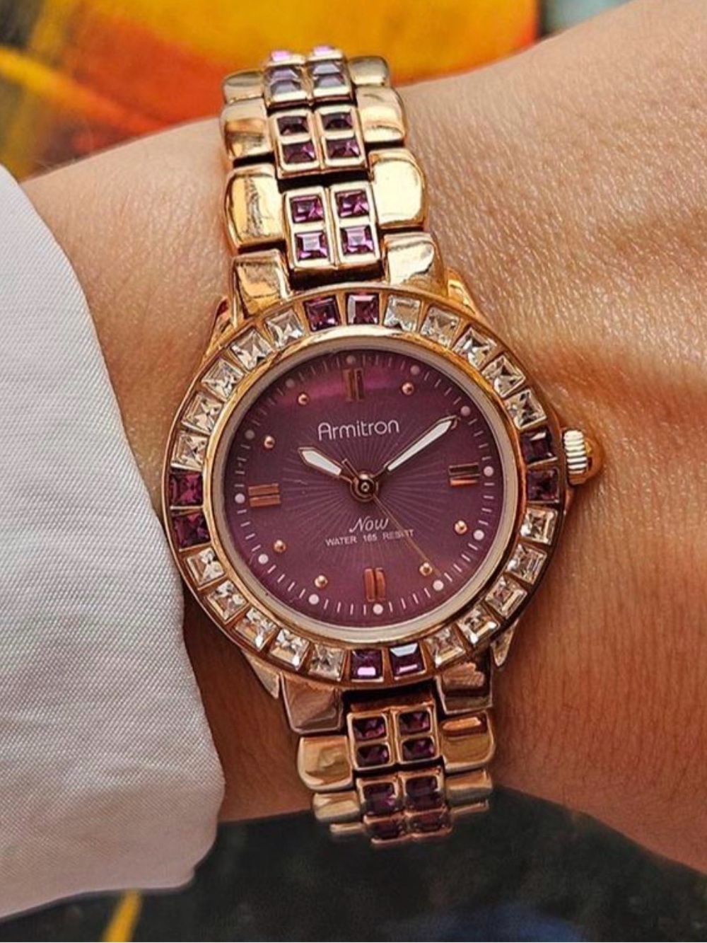 Armitron Rose Gold Bracelet Watch with Purple Dial and Crystal Accents
